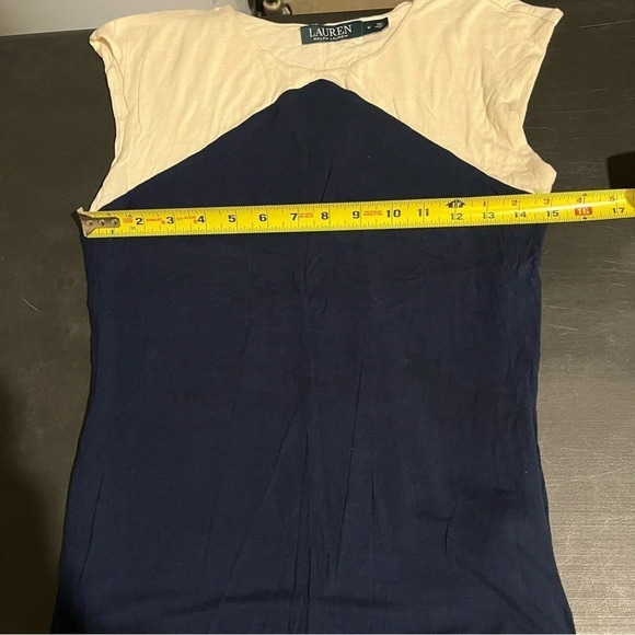 Lauren Ralph Lauren Colorblock Lined Cap Sleeve Shirt Navy Cream Women’s Size M - Picture 7 of 9